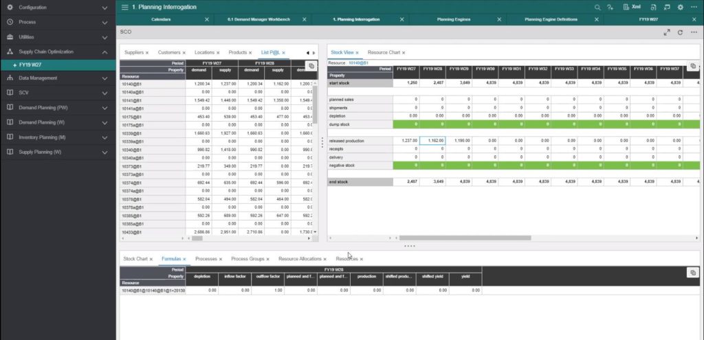 capture d'écran du module supply planning de la suite supply chain planning d'infor