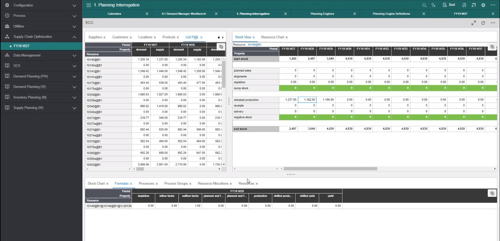 screenshot of the supply planning module in infor's supply chain planning suite